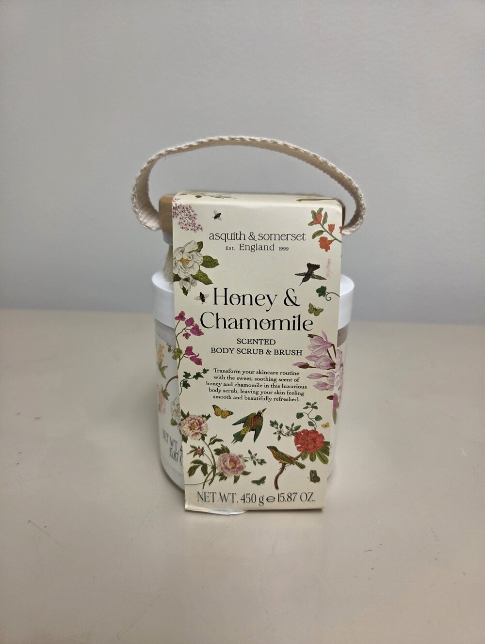 Asquith & Somerset — Honey & Chamomile Body Scrub + Exfoliating Brush—New, 15.87